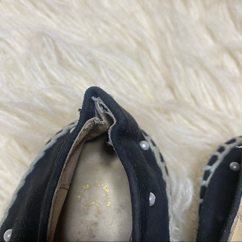 Chanel CC black suede pearl espadrille shoes 38 - Picture 2 of 8